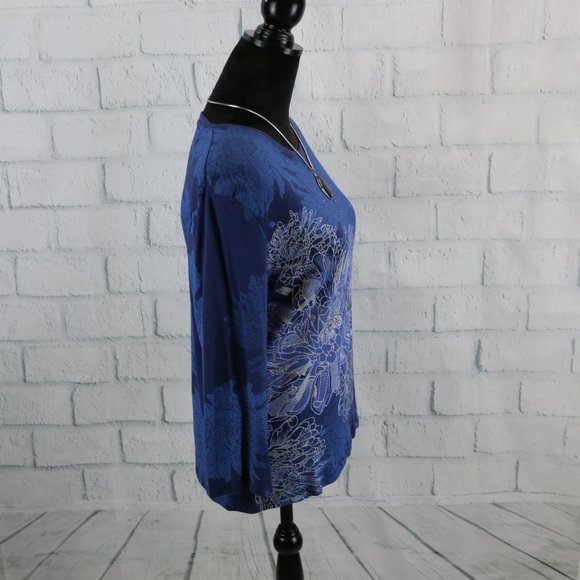 Nicole Miller New York Blue Floral Top - Picture 7 of 8